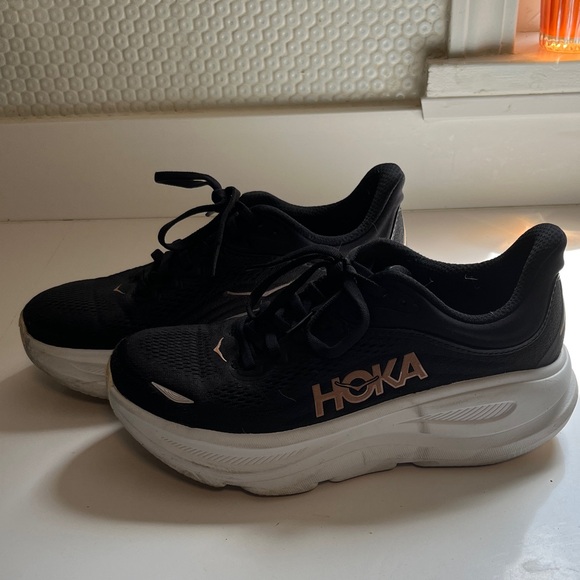 Hoka Shoes - Hoka Black and Rose Gold Bondi 9 Shoes